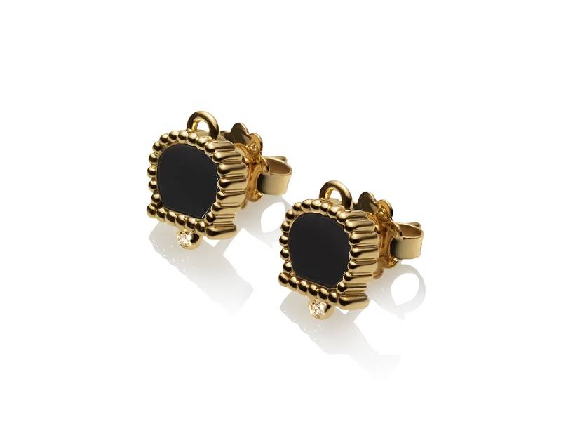 STUD EARRINGS IN YELLOW GOLD, MICRO CAMPANELLA IN ONYX AND DIAMONDS CHANTECLER 37032